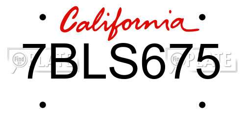 7BLS675 California License Plate