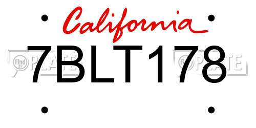 7BLT178 California License Plate