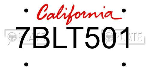 7BLT501 California License Plate