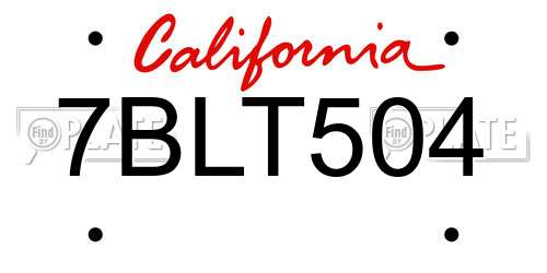 7BLT504 California License Plate