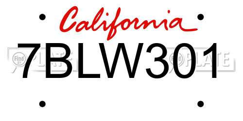 7BLW301 California License Plate