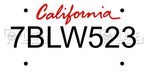 7BLW523 California License Plate