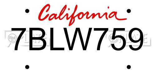7BLW759 California License Plate