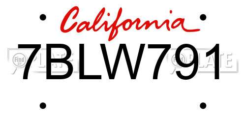 7BLW791 California License Plate