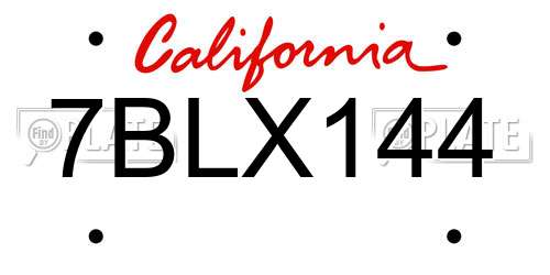 7BLX144 California License Plate