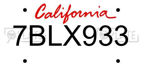 7BLX933 California License Plate