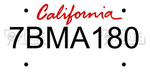 7BMA180 California License Plate