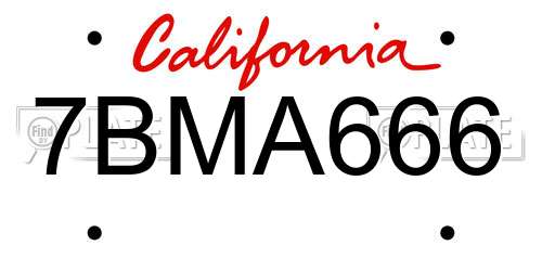 7BMA666 California License Plate