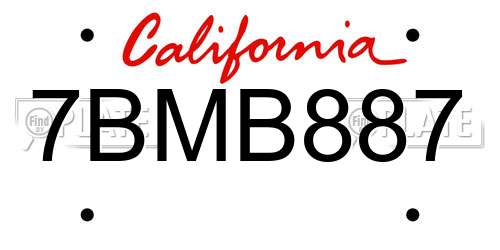 7BMB887 California License Plate