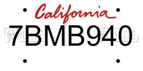 7BMB940 California License Plate