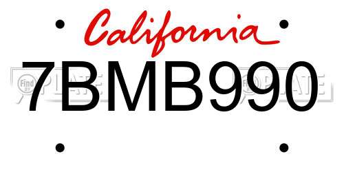 7BMB990 California License Plate
