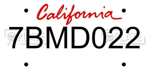 7BMD022 California License Plate
