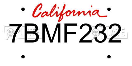 7BMF232 California License Plate