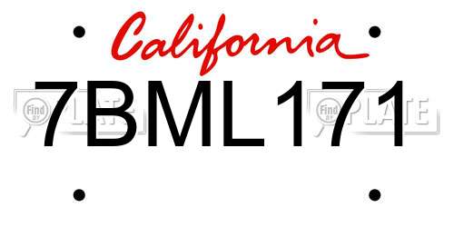 7BML171 California License Plate