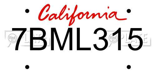 7BML315 California License Plate