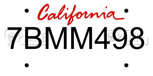 7BMM498 California License Plate