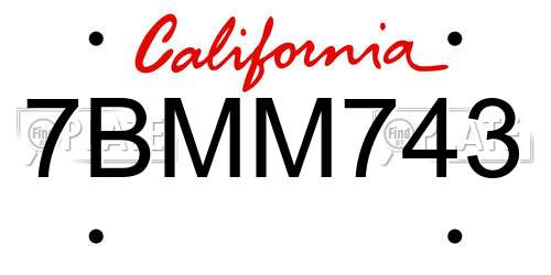 7BMM743 California License Plate