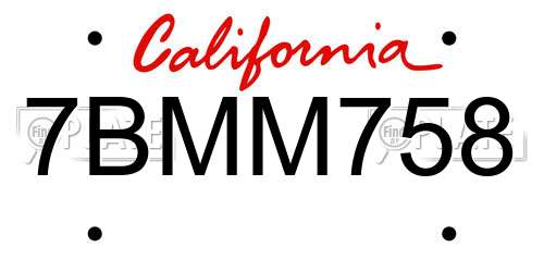 7BMM758 California License Plate