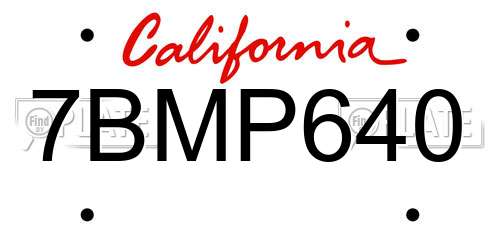 7BMP640 California License Plate