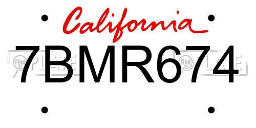 7BMR674 California License Plate
