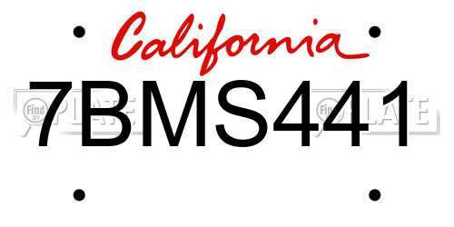 7BMS441 California License Plate