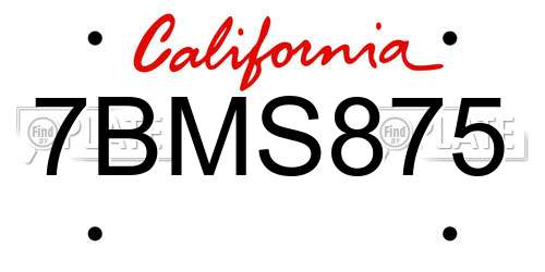 7BMS875 California License Plate