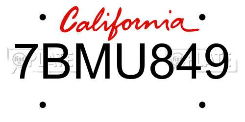 7BMU849 California License Plate