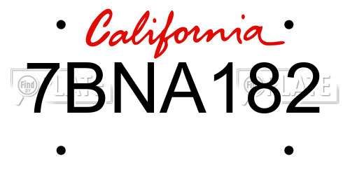 7BNA182 California License Plate