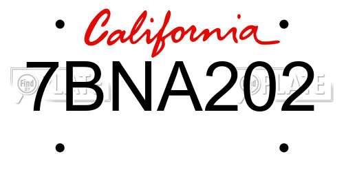 7BNA202 California License Plate