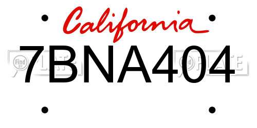 7BNA404 California License Plate