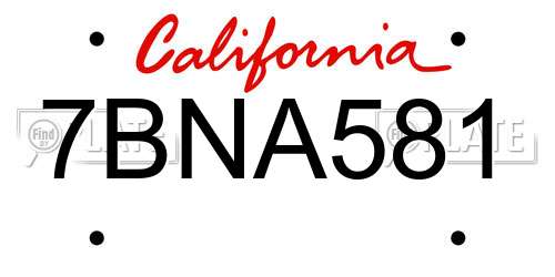 7BNA581 California License Plate