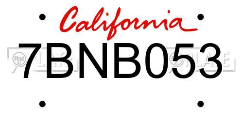 7BNB053 California License Plate