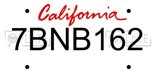 7BNB162 California License Plate