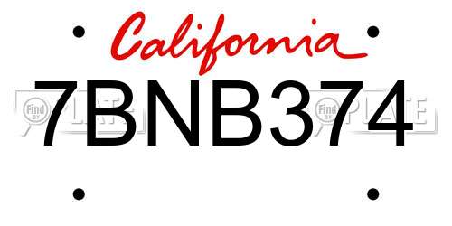 7BNB374 California License Plate