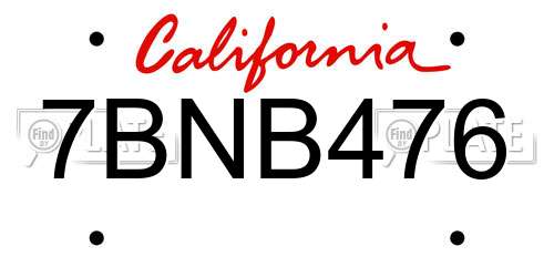 7BNB476 California License Plate