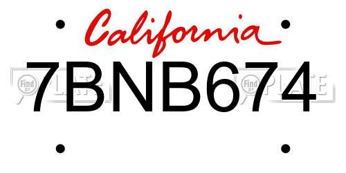 7BNB674 California License Plate