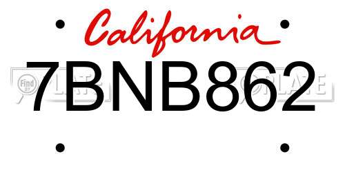 7BNB862 California License Plate
