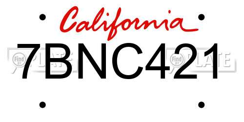 7BNC421 California License Plate