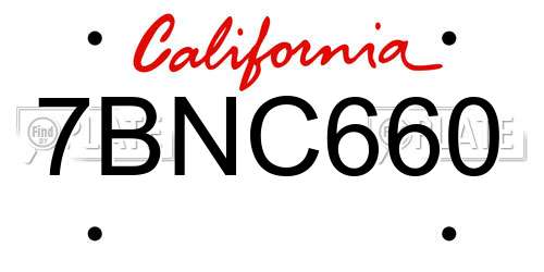 7BNC660 California License Plate