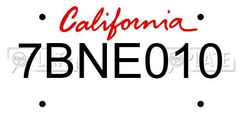 7BNE010 California License Plate