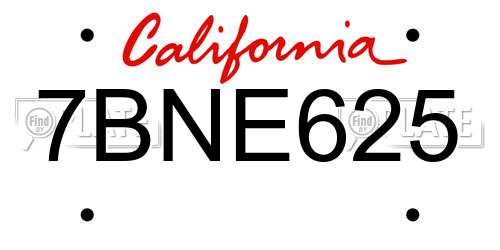 7BNE625 California License Plate