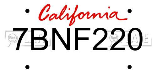 7BNF220 California License Plate