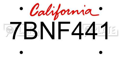 7BNF441 California License Plate