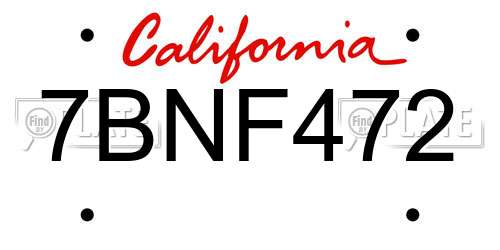 7BNF472 California License Plate