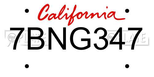 7BNG347 California License Plate