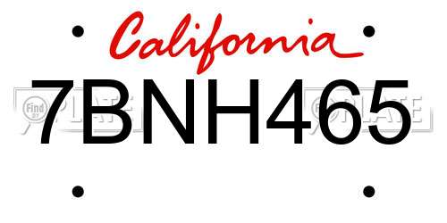7BNH465 California License Plate