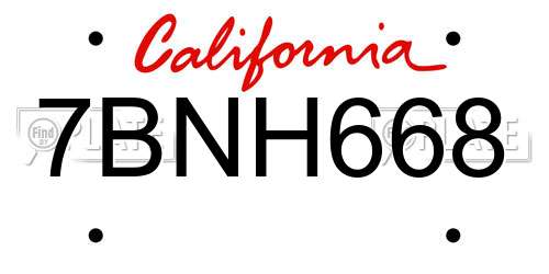 7BNH668 California License Plate