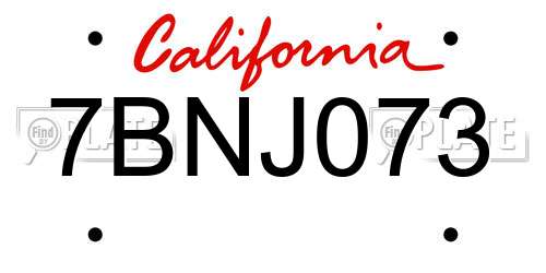 7BNJ073 California License Plate
