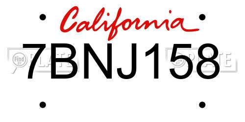 7BNJ158 California License Plate