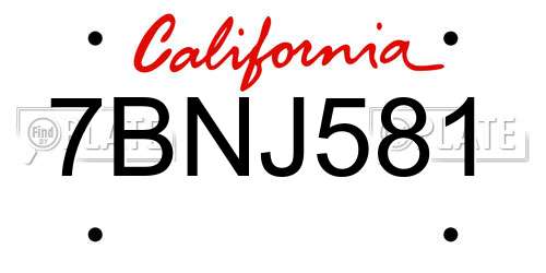 7BNJ581 California License Plate